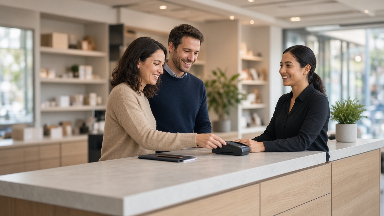 Clientes y equipo en una operación fluida